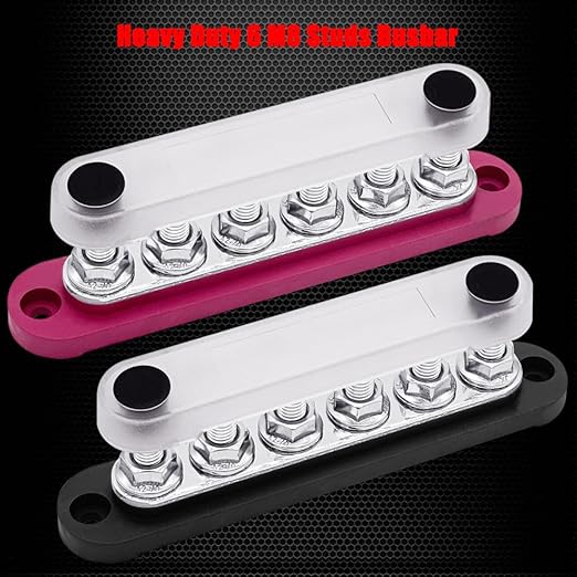 6 x M8 Studs Power Distribution Block Bus Bar 12V, Ampper 5.9" HD 200A M...