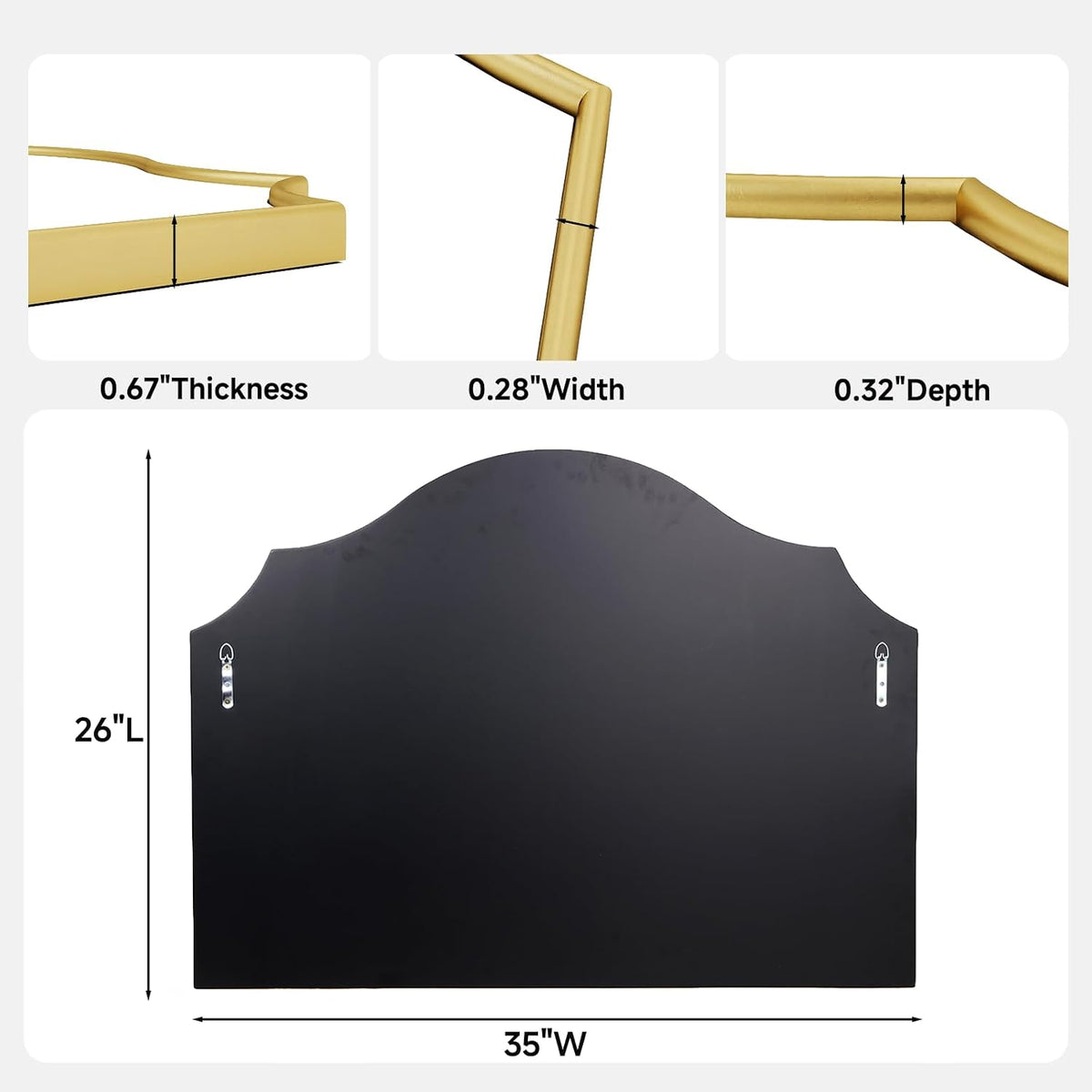 26"x35" Gold Arched Wall Mirror, Decorative Mirror | Modern Minimal...