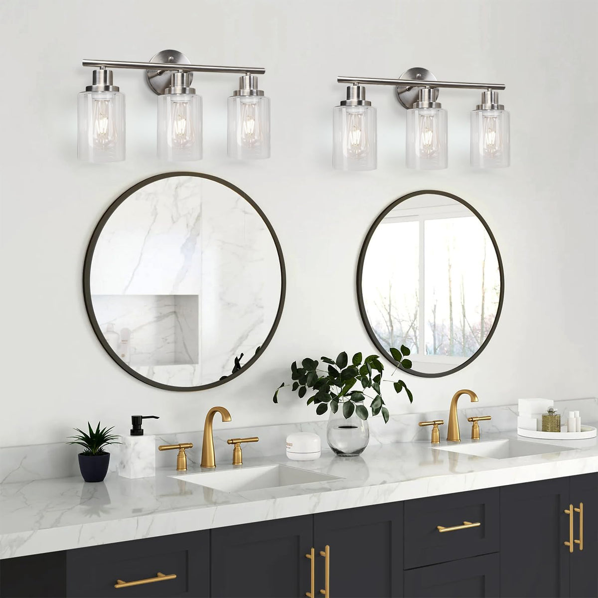 Unicozin 3 Light Vanity Lights, Brushed Nickel Wall Sconce Light with Clear G...