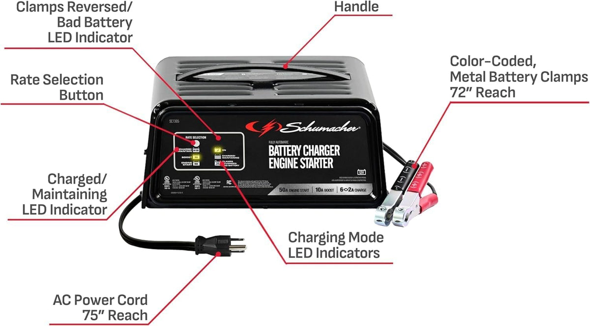 Schumacher Electric 6A Car Battery Charger & Maintainer, 12V – SC1305