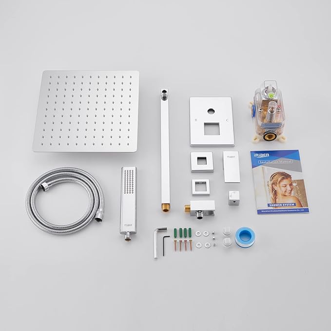 Iriber Chrome Shower System 10 Inch High Pressure Rainfall Shower Head and