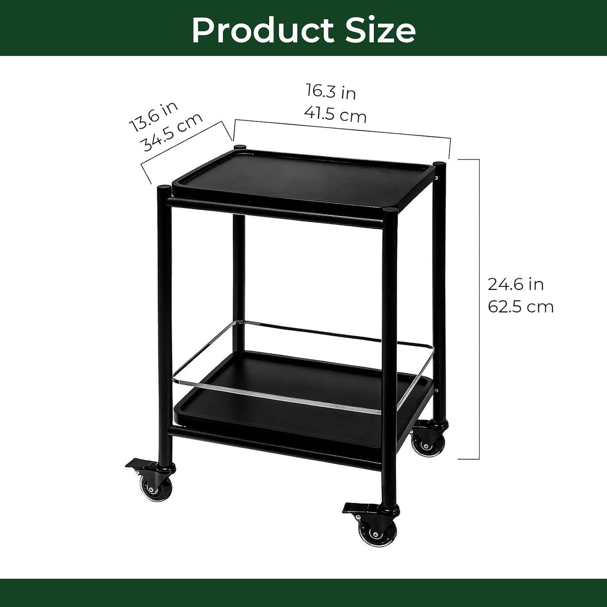 Acacia Wood Rolling Side Table, 2-Tier with Lockable Wheels & Removable T...