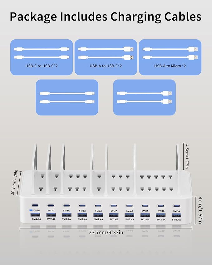 270W Charging Station for Multiple Devices, 20-Port USB Fast Charging Station