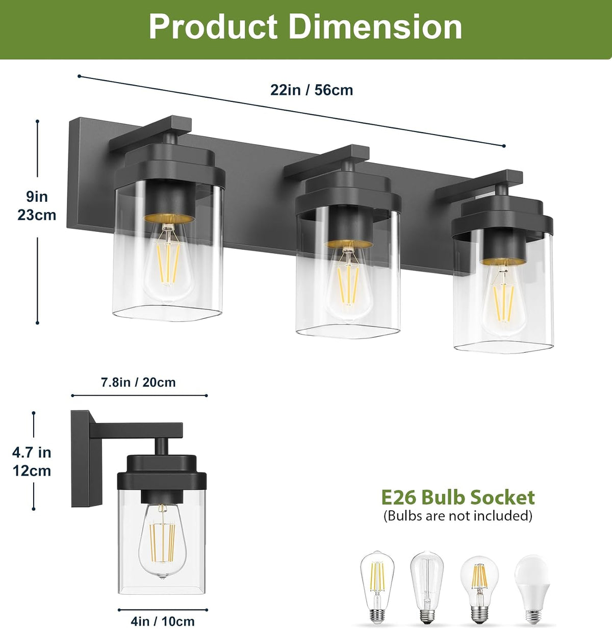 Black Bathroom Light Fixtures, 3 Lights Bathroom Lighting Fixtures Over Mirro...