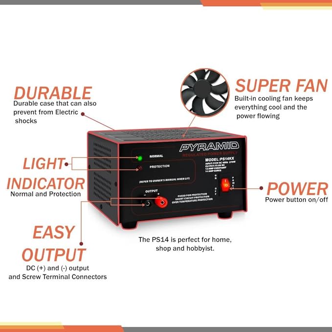 Pyramid Universal Compact Bench Power Supply - 12 Amp Linear Regulated Home Lab