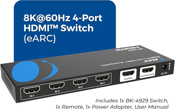 OREI 4-Port eARC 8K Audio Extractor 4x1 Switch