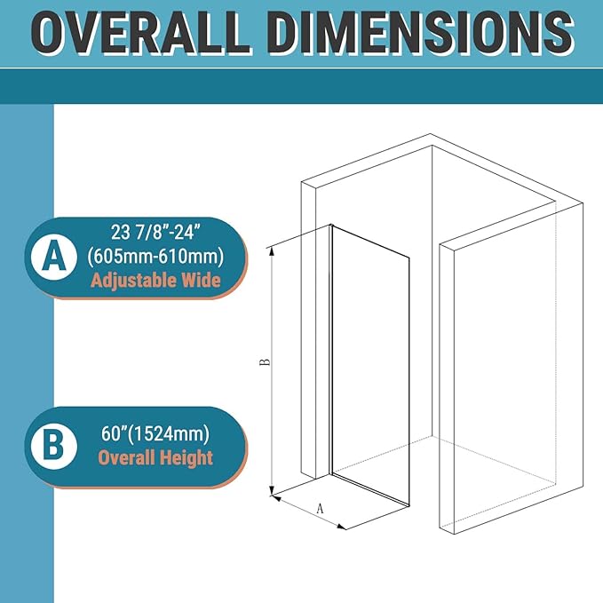 Sunrosa 24"×60" Bathtub Glass Panel, 8mm Thick Shower Screen, Brush...