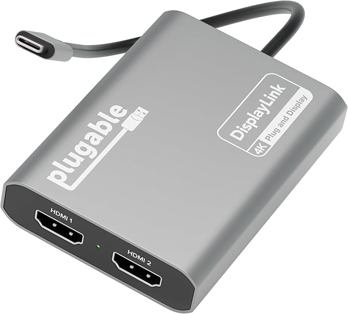 Plugable USB C to HDMI Adapter, Dual Monitor 4K 60Hz