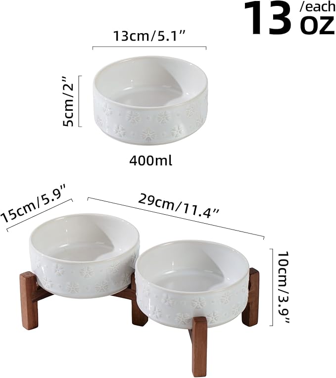 Ceramic 5.1inch Raised Double Bowls Set