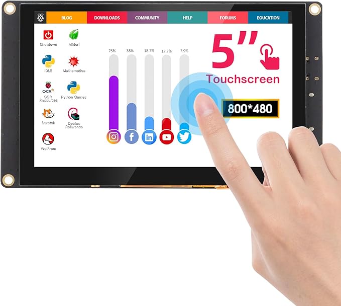 ELECROW 5 Inch Mini Touchscreen Monitor, TN Capacitive 5-Point Touch Screen