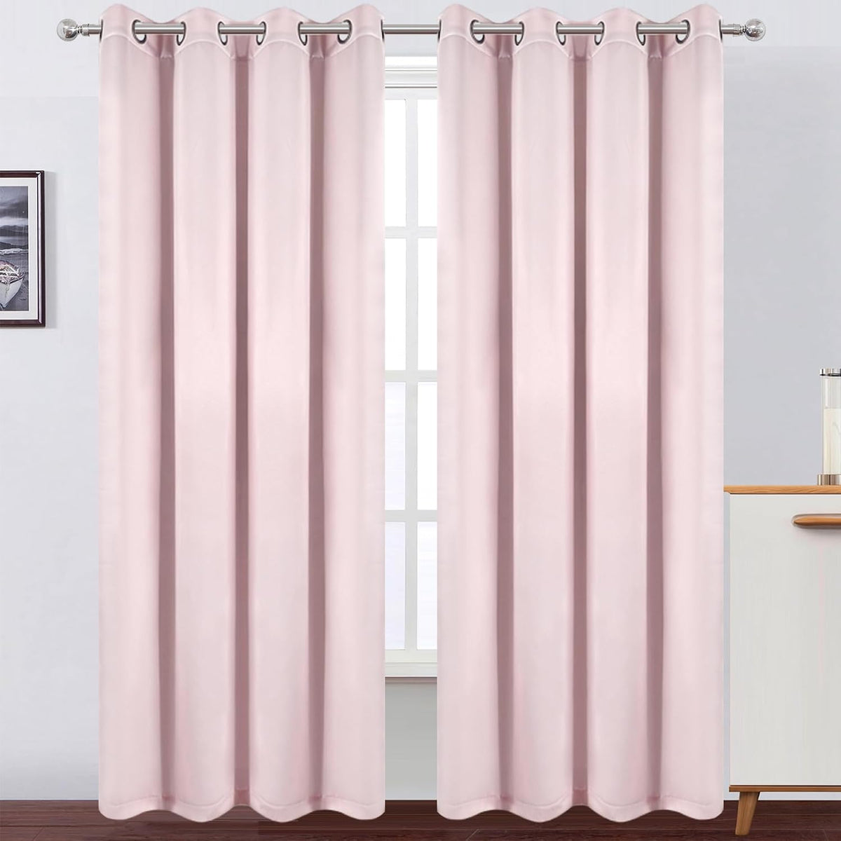 100% Blackout Curtains 52 x 84 Inches Long Thermal Insulated Baby Pink Curtai...