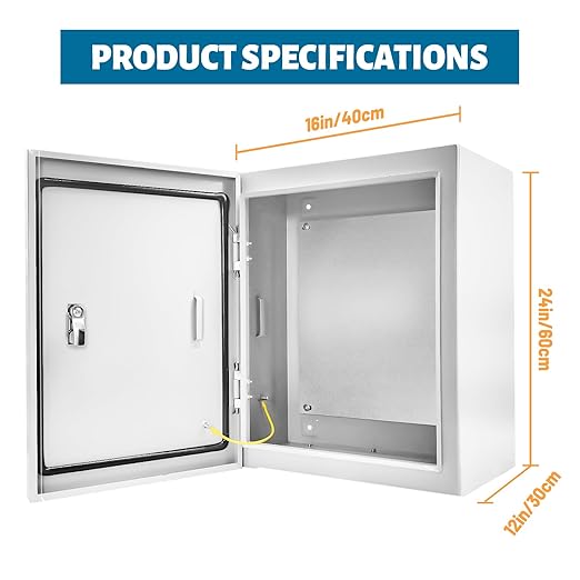 Outdoor Electrical Box 24 x 16 x 12''D NEMA 4X Enclosure Steel Box, W...