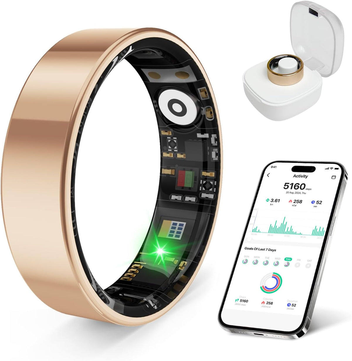 Smart Health Ring, Featuring Stress and Sleep Monitoring Functions, Compatibl...