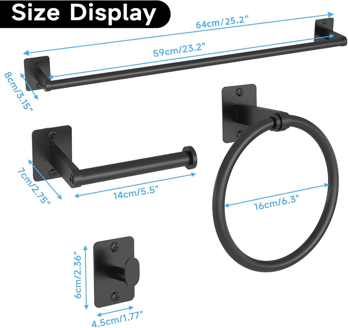 KLJKPA 10-Piece Bathroom Accessories Set, 24 inch Towel Bar