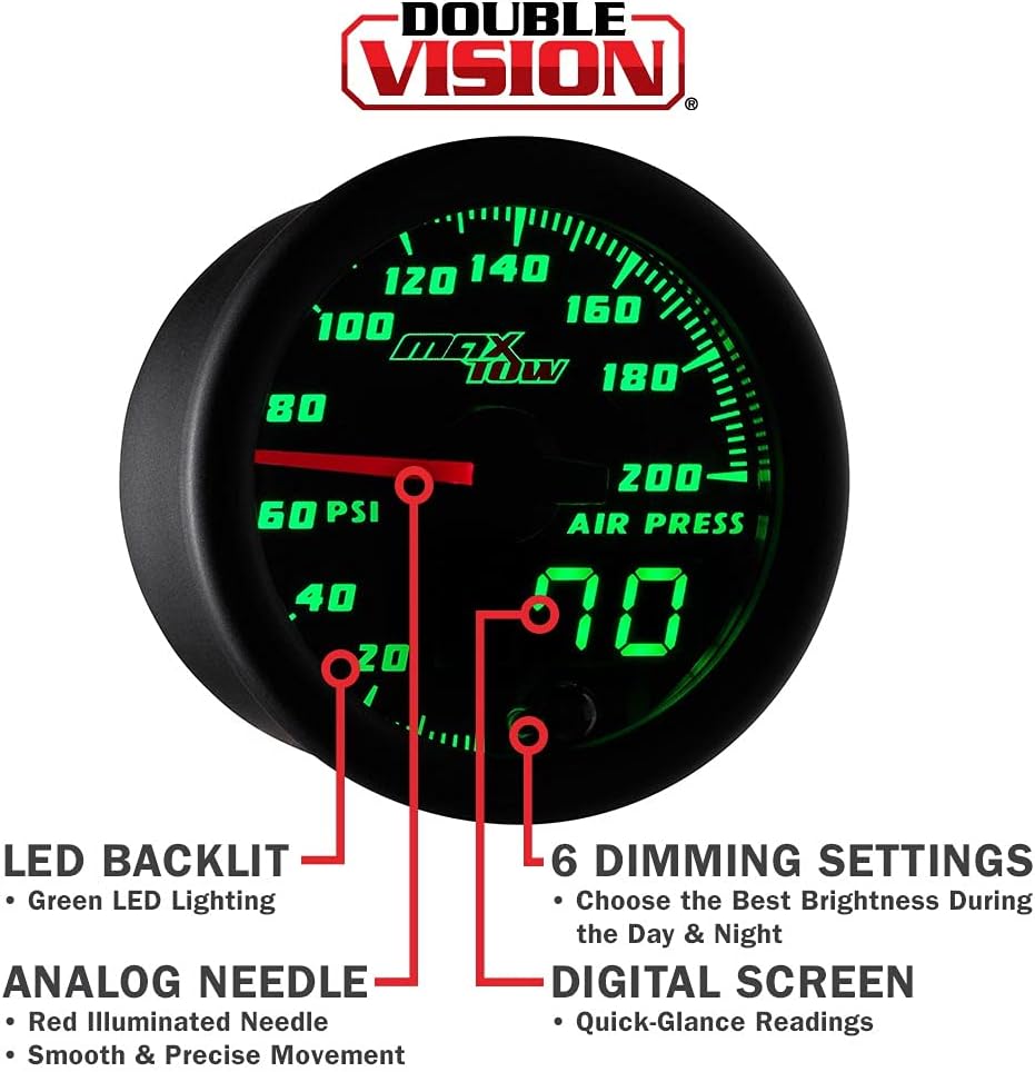 Black & Green 200 PSI Air Pressure Gauge Kit, 2-1/16" 52mm