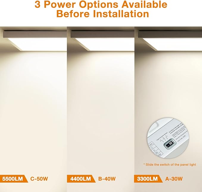 Mcacggo 2x4 FT LED Flat Panel Light Surface Mount 5000K-4000K-3000K Switchabl...