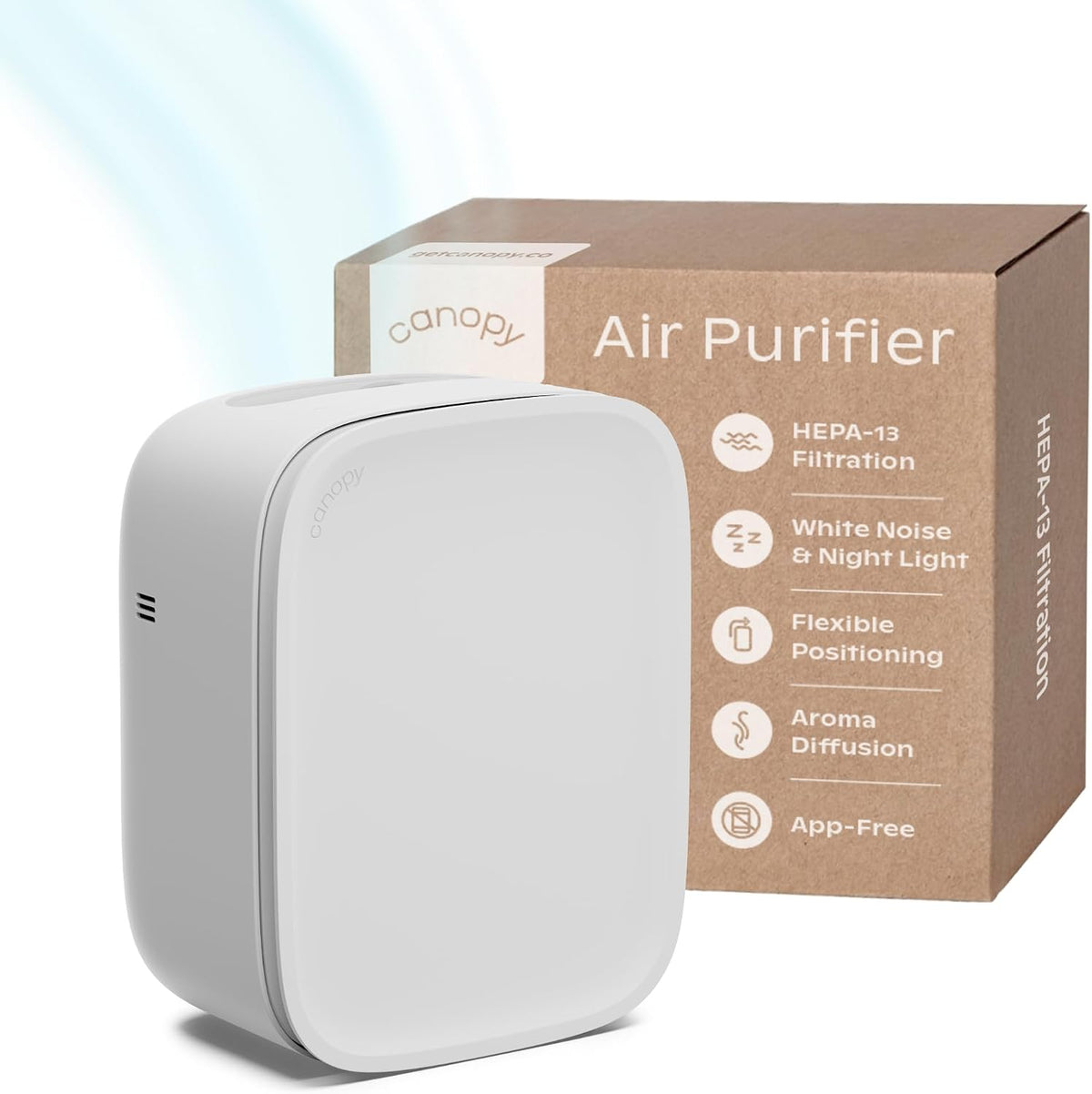 Canopy Bedside Air Purifier, HEPA-13, Traps Dust & Pollen, White Noise
