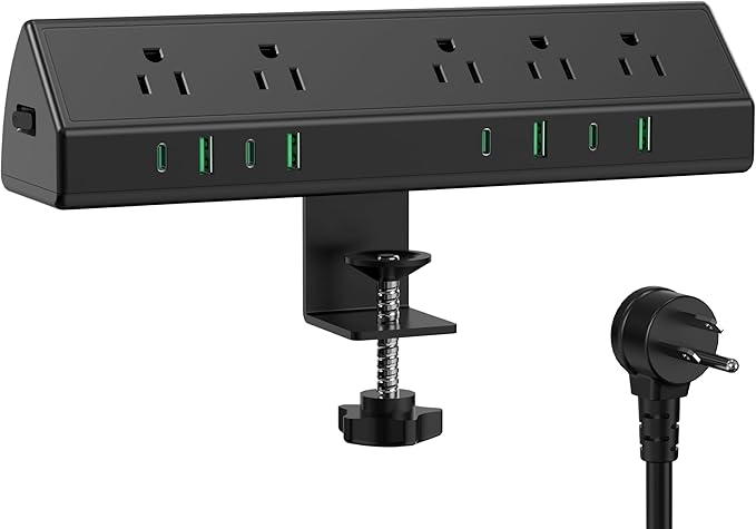 45W Fast Charging Station, Desk Clamp Power Strip, 4 PD USB-C Ports, 5 AC