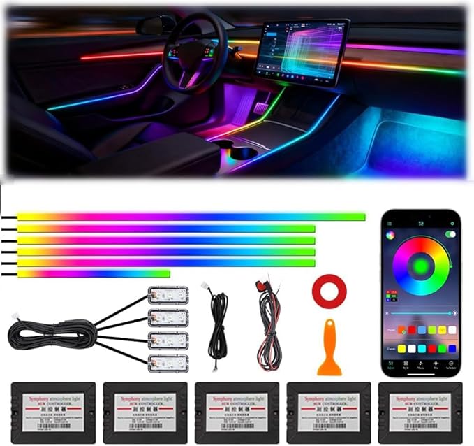 Acrylic Interior Car Ambient Lighting, Interior RGB LED Strip Kit