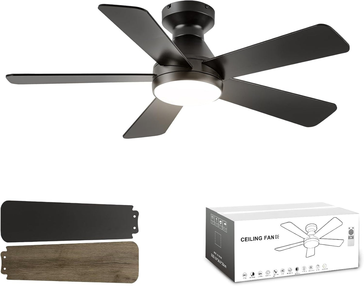 42inch 5-Blade Ceiling Fan Light, Recessed Mount with Remote Control, Black