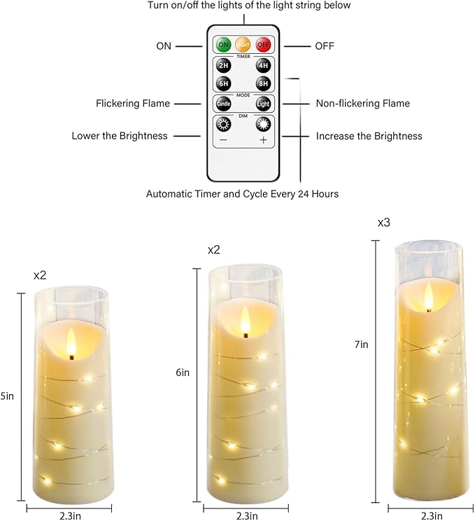 Flameless Candles with Embedded Star String, Battery Operated LED Pillar (Set...