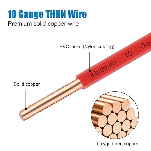 THHN Wire 10 Gauge 75 FT OFC Electrical Wire, 10 AWG Solid Copper Wire Rated up