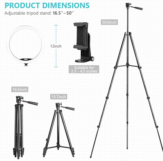 Sensyne 12'' Ring Light with 50'' Extendable Tripod Stand, LE...