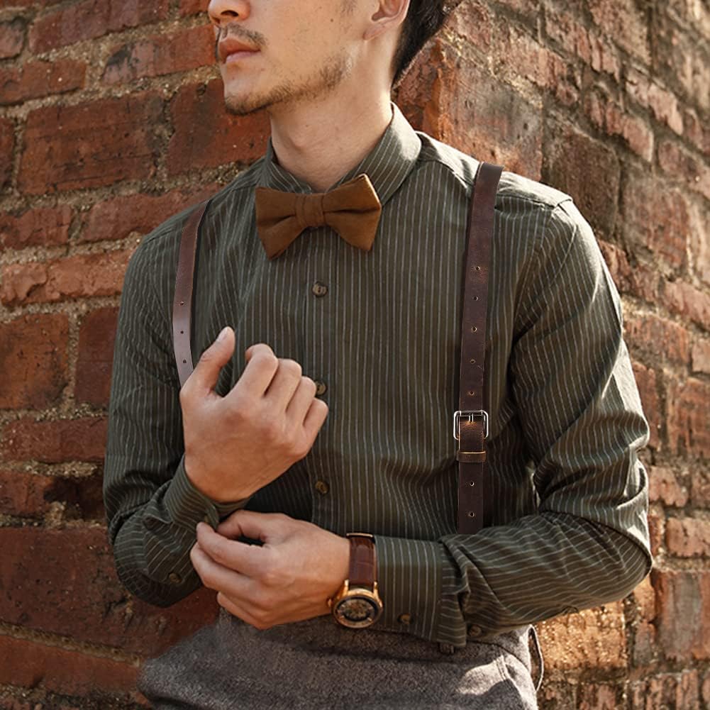 Genuine Leather Suspenders for Men, Y Design Hidden Suspenders Under Clothes,...