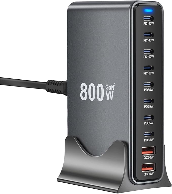 800W GaN3 10-Port USB-C Charging Station