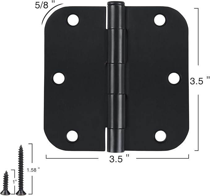 108 Pack Rounded Matte Black Door Hinges 3.5 Inch 5/8" Radius