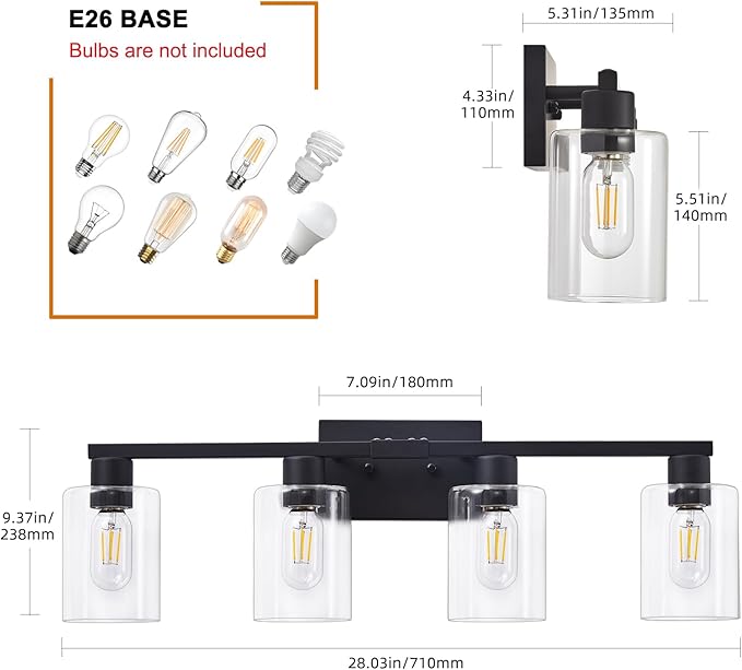 SOPEAS 4 Light Bathroom Vanity Light Fixtures, Bathroom Lighting Fixtures Over