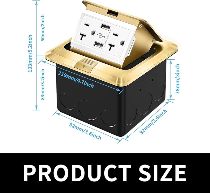 Vagueior Pop Up Floor Electrical Outlet Stainless Steel Box Kit, 5V/4.8A USB