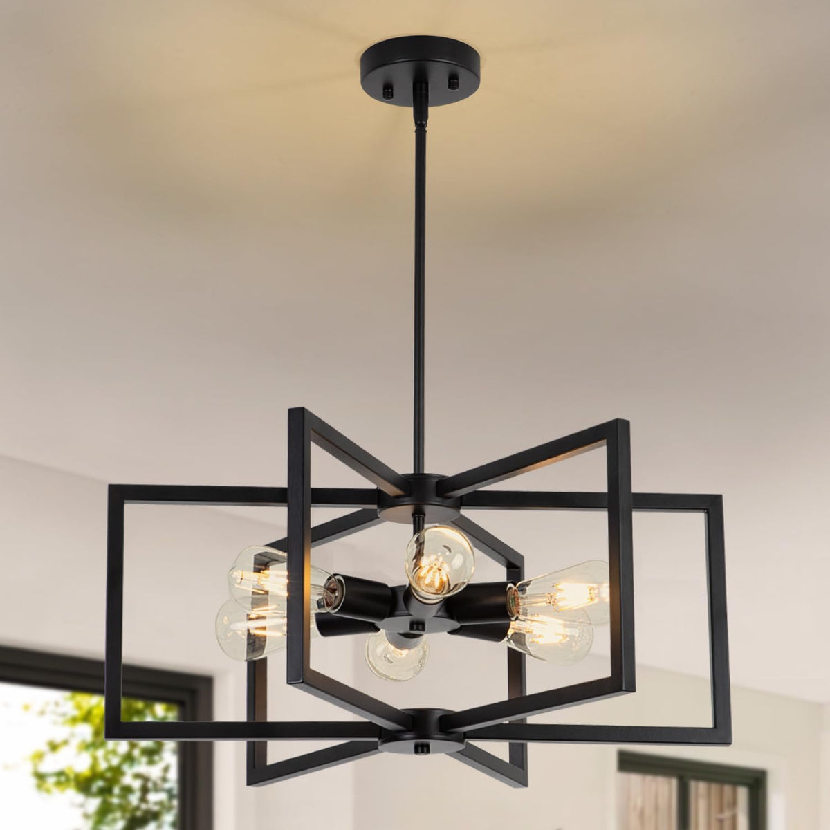 23.6” Black Chandelier for Dining Room 6 Light Kitchen Chandelier over Table ...