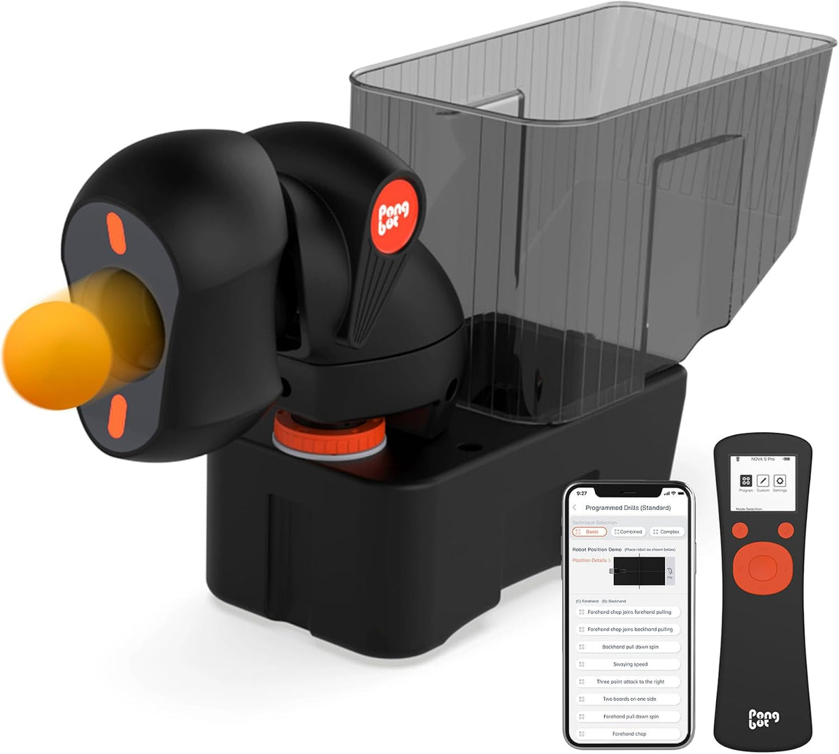 PONGBOT Table Tennis Robot: APP Control 264 Drills, Portable Ping Pong Machin...