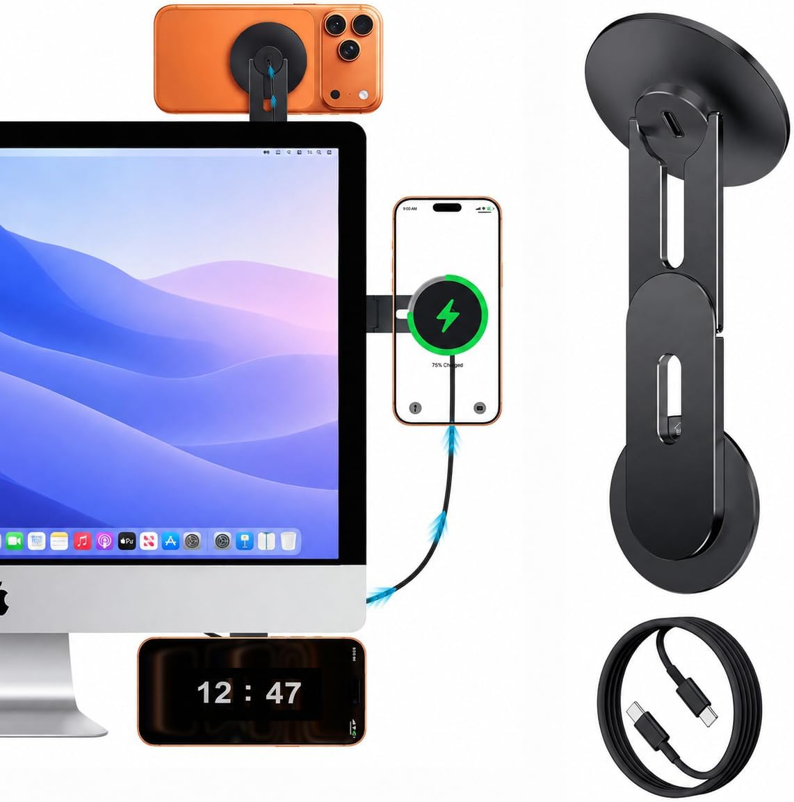 Magnetic Phone Mount for Laptop&Tesla,15W Wireless for Magsafe Charger