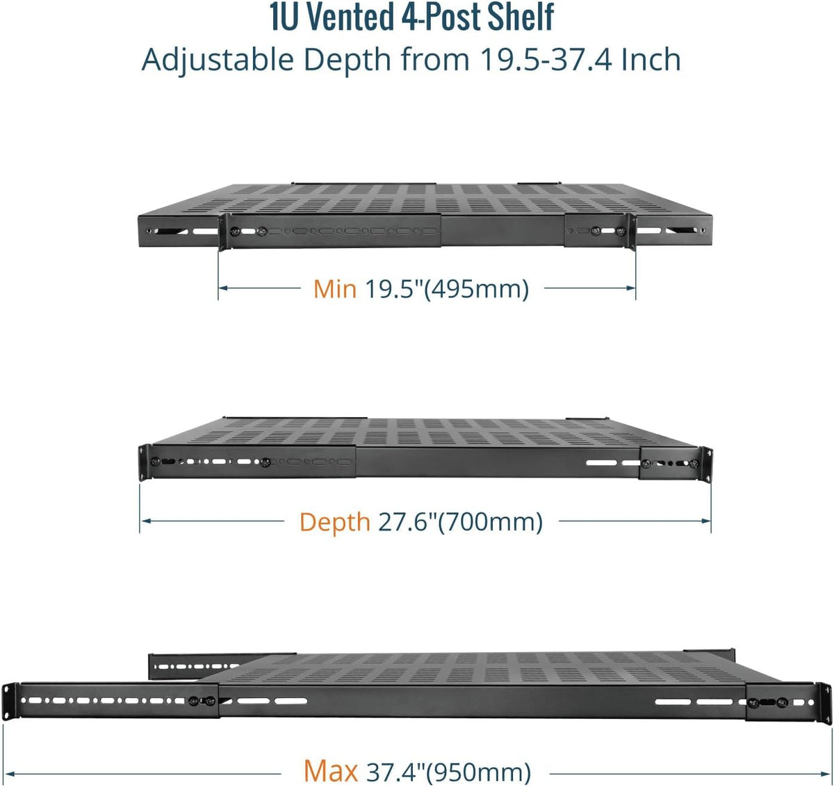 Tecmojo 1U 4-Post Vented Server Rack Mount Shelf,27.6in Deep with Adjustable ...