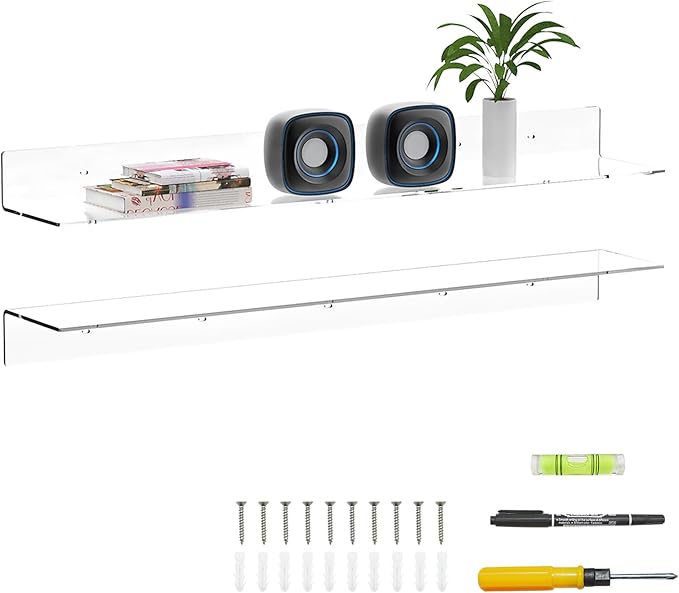 36 Inches Acrylic Wall Shelves 2 Pack, Floating Shelf