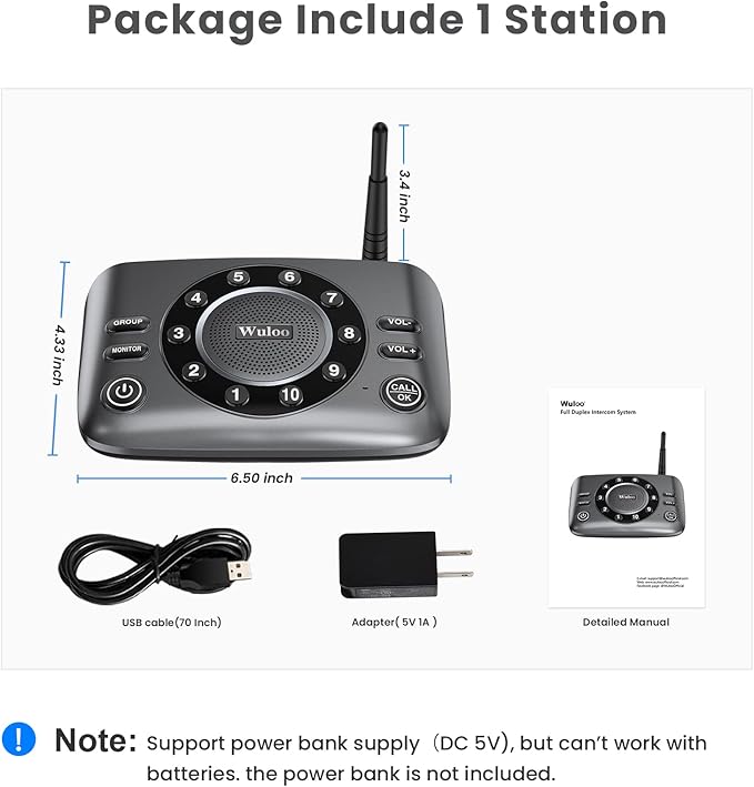 Hands-Free Intercoms Wireless for Home Business, Wuloo Upgrade Two Way Audio