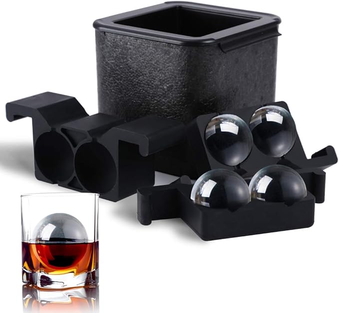 TINANA Crystal Clear Ice Ball Maker, 4 Cavity Large Clear Ice Balls Form