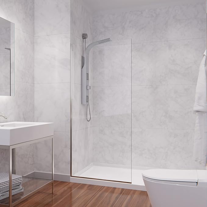 ANZZI 74 X 34 Inch Frameless Fixed Glass Shower Screen Shower Door in Brushed