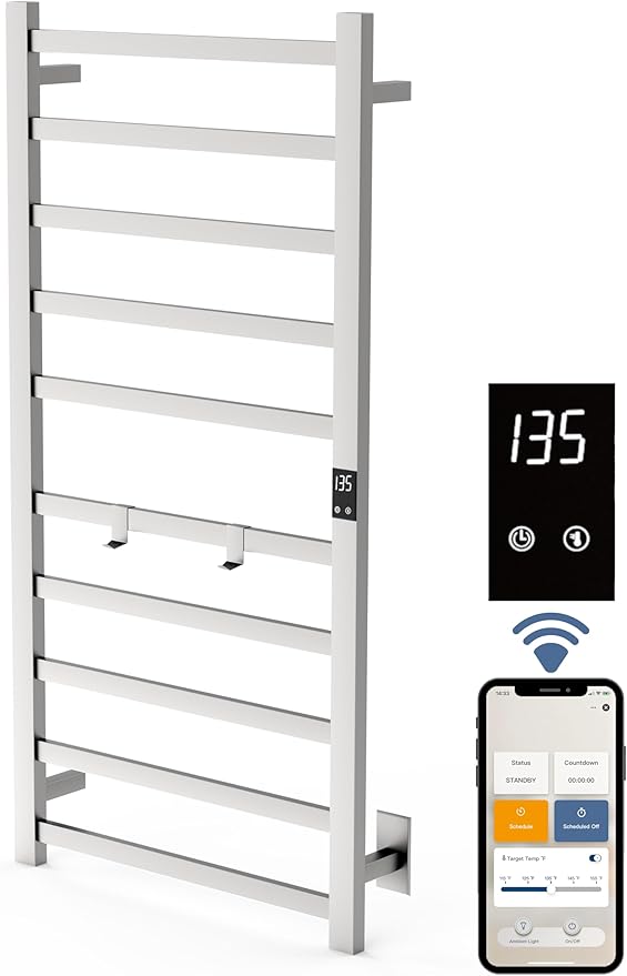 Smart Wireless Electric Towel Warmer | Blade Thin 10 Bar Design | Hardwired &...