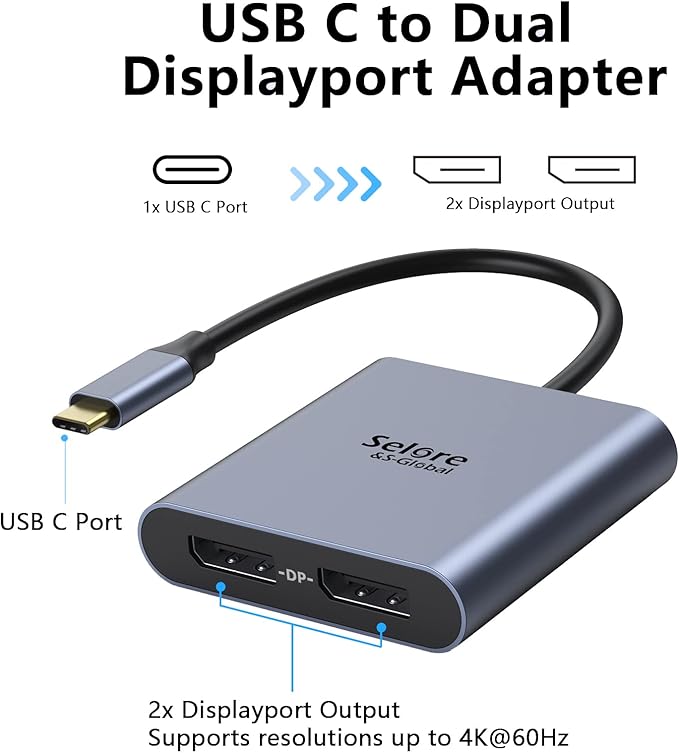 USB-C to Dual 4K DisplayPort Splitter Adapter, USB Type C to Displayport Dual