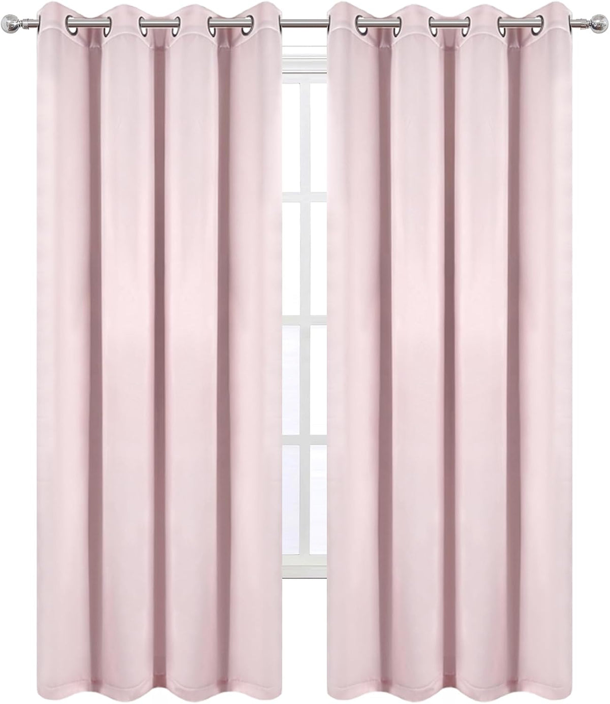 100% Blackout Curtains 52 x 84 Inches Long Thermal Insulated Baby Pink Curtai...
