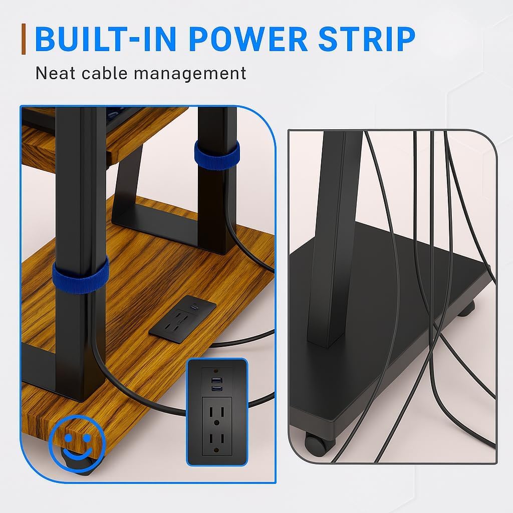 Rolling TV Stand for 32-80 Inch TVs, TV Cart with Power Outlet