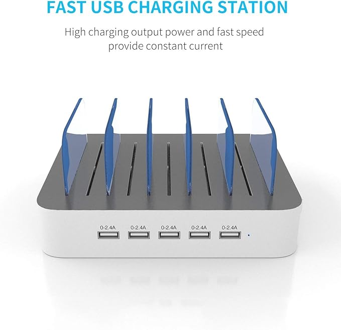 MSTJRY Charging Station for Multiple Devices : 5 Port Multi USB-A Charger