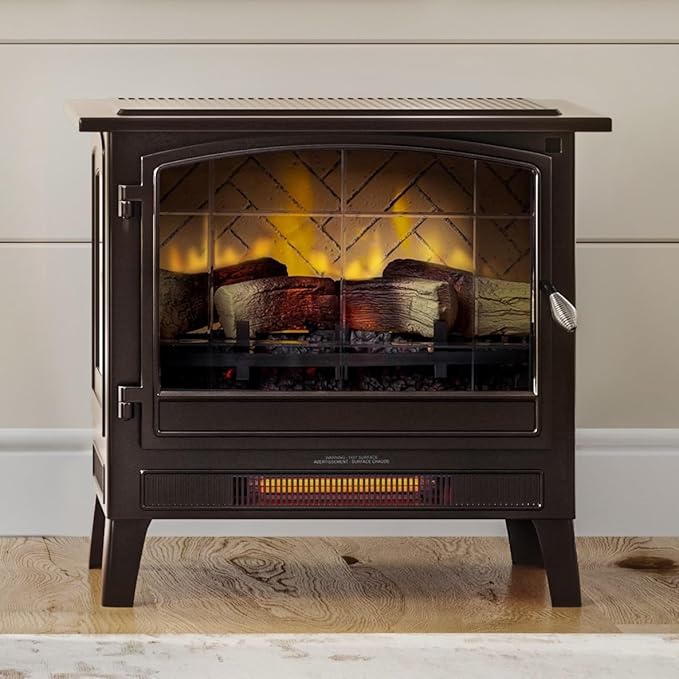 Country Living Infrared Freestanding Electric Fireplace Stove Heater in Bronze