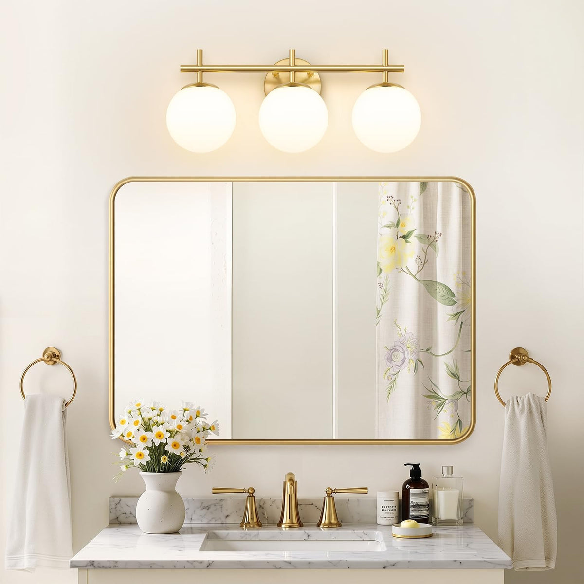 3-Light Bathroom Light Fixtures, Brushed Gold Vanity Lights for Bathroom with...