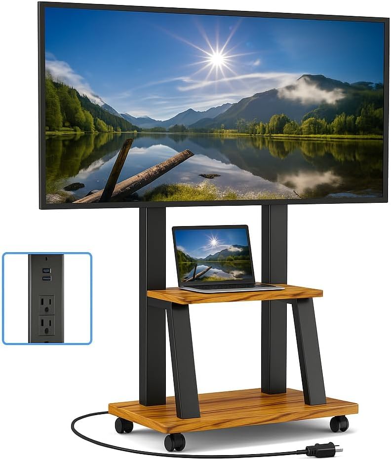 Rolling TV Stand for 32-80 Inch TVs, TV Cart with Power Outlet