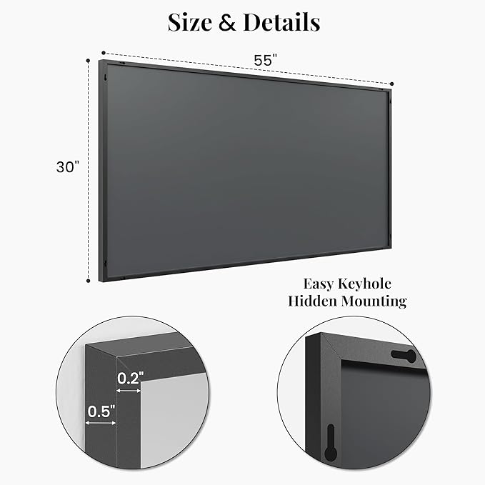 55"x30" Black Bathroom Mirror, Metal Framed Vanity Mirror