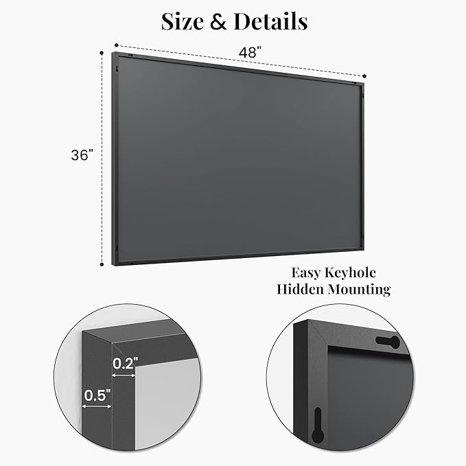 48''x36'' Extra Large Black Bathroom Mirror, Metal Framed Van...